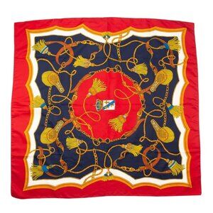 Vintage Italian Silk Equestrian Chains Tassels Nautical Scarf Accessory Luxury D